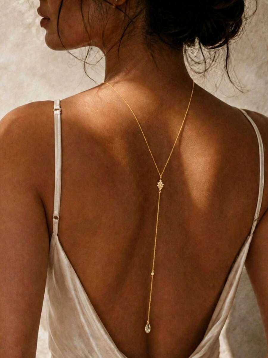 Cross-Border Fashion Sexy Water Drop Back Chain European & American Bridal Tassel Necklace Body Chain - Gold - View 1