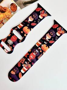 1pc Halloween Autumn Dachshund Pumpkin Print Silicone Watch Band, Compatible With Apple Watch Band 38mm 40mm 41mm 42mm 44mm 45mm 49mm (S10 42mm) (S10 46mm), Comfortable Replaceable Soft Silicone Strap, Suitable For Apple Watch Series 11 Ultra 3 S10 - Multicolor - View 4