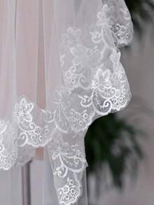 White Fashion Wedding Dress Party Hair Comb Long Lace Train Veil - White - View 6