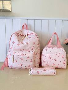 New Bow Print Laptop Backpack, Suitable For Elementary, Middle And High School Students - Pink - View 8