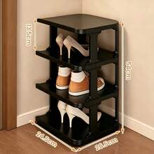 1-Piece 3-Tier Plastic Shoe Rack Space-Saving Corner Organizer For Entryway - Black - View 5