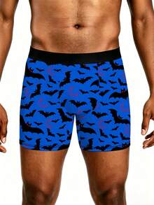 4 Random Pairs Of Men's Fun Shorts, Halloween Quirky Bats And Spooky Distressed Pumpkins, Sporty Casual Long Boxer Briefs - Multicolor - View 2