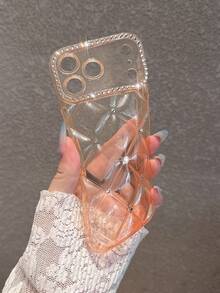 Minimalist Orange Rhinestone Diamond Grid Phone Case Compatible With IPhone 18 Pro Max/18 Pro/18/17 Pro Max/17 Pro/16 Pro Max/16/16 Pro/16 Plus/15/15 Pro Max/15 Pro/11/12/13/14 Pro Max/11 Pro/11 Pro Max/12 Pro/12 Pro Max/13 Pro/13 Pro Max/14 Pro/14 Pro Max/Full Coverage Anti-Drop Soft Shell Creative Personalized - Orange - View 5