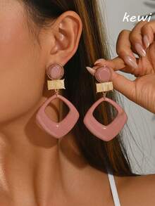 Geometric Design Drop Earrings - Pink - View 3