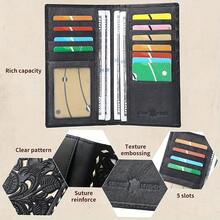 Vintage Genuine Leather Wallet For Women Western Cowgirl Floral Embossed Top Layer Cow Leather 13 Card Slot Checkbook Wallet - Black - View 2