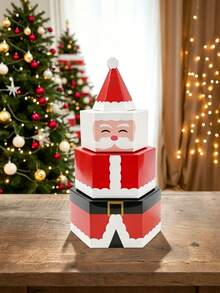 1pc Santa Claus Hexagonal Stackable Box - Suitable For Christmas Party Home Decor, Christmas Gift Packaging, New Year Party, Christmas Souvenirs, New Year Party, Winter Theme Party, Etc. - One Size Fits All - View 7