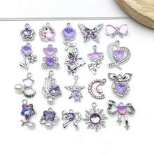 5/20pcs Silvery Plated Purple Rhinestone Charms Dolphin Shell Star Heart Butterfly Owl Pendant For DIY Necklace Earring Jewelry Making Findings - Mauve Purple - View 25