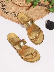 Dual Solid Color Elegant Cross Strap Sandals Party Autumn/Winter Lightweight Slippers - Gold - View 5