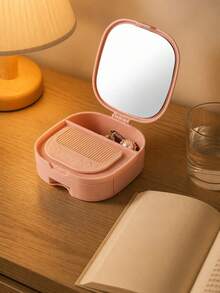 Bow Makeup Mirror Jewelry Storage Box, Plastic Drawer-Style Multi-Layer Cosmetic Mirror, Foldable Convenient Small Mirror Box, Foldable Covered Storage Box, Lightweight Dustproof, High Definition Mirror Surface, Smooth Sliding Drawers, Dressing Table Layered Compartments For Necklaces Rings Hair Clips, Fits Flat Inside Travel Suitcase With Lid Closed, Suitable For Women, College Students, Office Workers, Perfect Gift Between Friends, Protective Souvenir, Birthday Gift - Multicolor - View 3