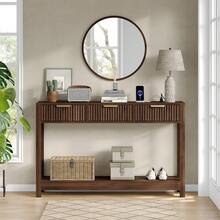 Furniouse 47.3 Inch Console Table With Charging Station, Modern Entryway Sofa Table With 3 Storage Drawers And Open Shelf, Easy Assembly Narrow Accent Table For Foyer, Living Room, Hallway Corridor - Brown - View 2