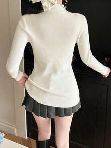 Women's Autumn/Winter Turtleneck Sweater Base Layer, Warm Design Pullover Long Sleeve Knit Top - White - View 5