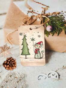1/25/50pcs Cute Christmas Gift Tags With Jute Rope, Fantasy Holiday Design, Featuring Bear, Reindeer, Christmas Tree, Angel And Dog, Holiday Paper Party Gift Labels, Suitable For Christmas Gifts, Gift Wrapping And DIY Crafts - Multicolor - View 2