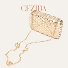 CEZIRA Women's Metal Gold Geometric Honeycomb Pattern ABS Box Clutch Bag, Luxury Designer Crossbody Bag Suitable For Weddings, Banquets, Parties And Dates - Gold - View 7