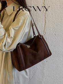 Women's Shoulder Tote Bag, Large Capacity Matte PU, Fashion Elegant Minimalist, Suitable For Shopping And Commuting, Coffee Color - Coffee - View 2
