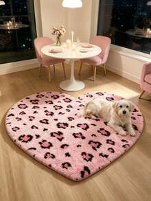1pc Heart-Shaped Pink Leopard Print Faux Fur Rug, Love & Healing Bedroom Decor, Small Rug, Carpet, Home Decor, Living Room Rug, Living Room Small Rug, Bedroom Rug, Living Room Home Decor, Outdoor Rug, Washable Rug - Multicolor 5 - View 2