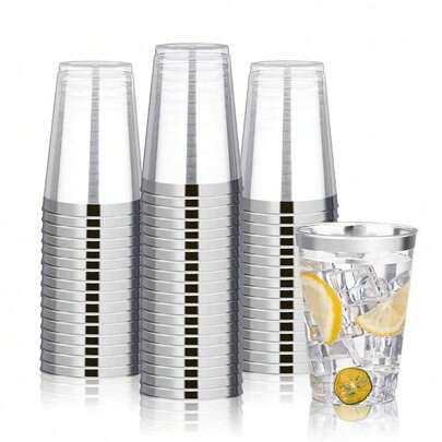 10/20pcs Transparent Silver Cups, 7oz (200ml) Clear Cups, Suitable For Cocktails, Champagne, Beer, Martini And Desserts; Perfect For Parties, Weddings And Friends Gatherings - Paper Cup Supply
