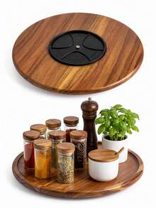 1pc Rosewood Rotating Tray - 360° Swivel Slouchy Susan, Wooden Turntable, Kitchen Spice Rack, Rotating Display Stand, Suitable For Coffee Table, Kitchen And Centerpiece Decor - Elegant Wood Grain, Easy-To-Clean Storage Box - View 12
