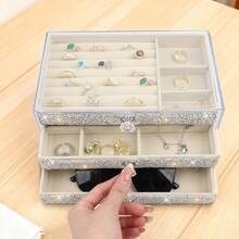1pc 3-Layer Rhinestone Jewelry Storage Box, Multi-Function Large Capacity Jewelry Container With Drawers, Can Store Rings, Earrings, Bracelets, Necklaces - Multicolor - View 11