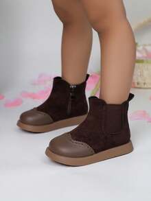 1 Pasang Sepatu Bot Chelsea Anak Perempuan, Sepatu Bot Modis Bersol Lembut dan Tahan Lama, Sepatu Bot Setinggi Mata Kaki untuk Balita - Coklat - View 6