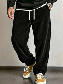 Men's Retro Loose Corduroy Casual Pants With Pockets - Soft And Comfortable Fabric, Suitable For Streetwear And Outdoor Activities - Black - View 6