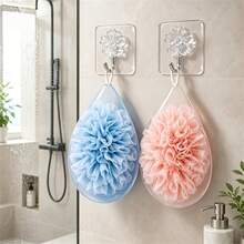 2pcs Bath Sponge Gloves + 2pcs Hooks Set, Blue For Men, Pink For Women, Double-Sided Scrubbing Foaming Bathroom Practical Set - A - View 4