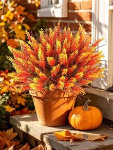 6pcs/3pcs/1pc Autumn Artificial Lavender, Synthetic Plastic Artificial Plants, Autumn Home Decor, Outdoor Potted Flowers, Rustic Farmhouse Style, Autumn Floral, Indoor/Outdoor Decorative Artificial Flowers - Multicolor - View 2
