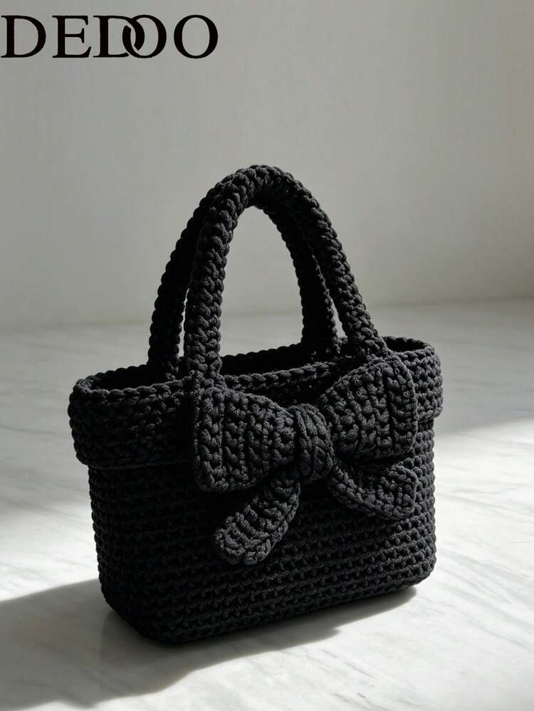 Dedoo 2026 New Handbag, Hand-Woven Bow, Macaron Color Fashion Minimalist - Black - View 1