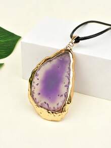 Bohemian Style Natural Agate Slice Pendant Necklace, Asymmetrical Raw Stone Slice Necklace, Vintage Stone Accessory - Agate Slice Pendant - View 13