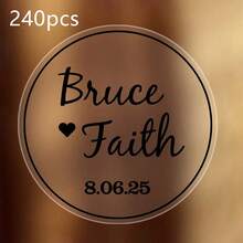 30-240 Custom Clear Wedding Stickers, Personalized Name Label Stickers, Custom Date Round Stickers, Thank You Stickers, Wedding Party Stickers, Gifts, Gold And Black, Bride And Groom, Envelopes, Gift Boxes, Invitations, Valentine's Day, Anniversary - Style a - View 18