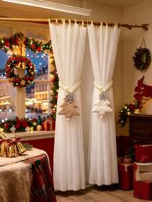 Christmas Tree Snowflake Pattern Curtain Tiebacks 2pcs Set Convenient Storage Curtain Tie Ropes, Universal Fixed Tie Straps For Sheer And Fabric Curtains, Christmas Holiday Home Window Atmosphere Decoration, Holiday Gift Decor Accessories - C-multicolor - View 6