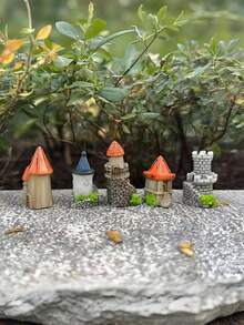 1/5pcs Miniature Castle Building Resin Ornament, European Vintage Multi-Style Mini Tower Model, Fairy Garden Micro Landscape, Desktop Micro Landscape Gardening Decoration, Handmade DIY Scene Arrangement Accessory, Home Desktop Creative Decor, Scene Prop Fairy Tale Garden, Miniature Model, Halloween Christmas Decoration - Mini Castle - View 3