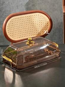 Tray With Cake Lid, Gold Thickened Transparent PET Rectangular Tray With Handle And Cake Lid, Plastic Storage Tray, Suitable For Tea Cups, Water Cups, Gold Rim Style - Amber - View 11