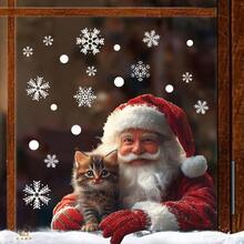 1pc 3D Santa Claus Window Sticker - Snowflake Decoration, Electrostatic Adsorption Double-Sided Visible, No Residue Christmas Glass Sticker, Removable Holiday Decoration, Christmas Store Window Sticker, Detachable Snowman Sticker, Removable Snowflake Dots - Multicolor - View 3