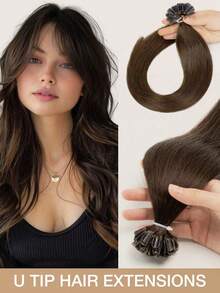 14-22 Inch U-Part Straight Remy Human Hair Extensions, Natural Black Color, Salon Grade Protein Invisible Hairpiece, Perfect Blend, Suitable For Christmas - Multicolor - View 34