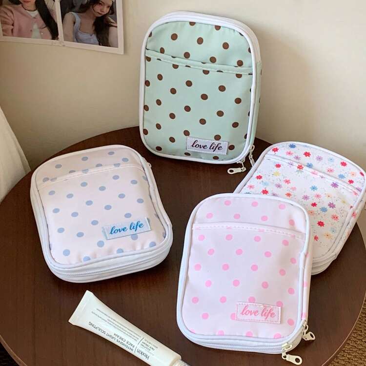 1個波點收納袋 鉛筆袋/化妝包/護照夾 多層隔層文具收納袋 便攜拉鍊收納包 適合學校與日常使用 - 彩色 - 查看 5