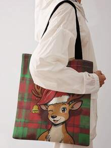 1pc Christmas Plaid Print Print Shoulder Tote,Large Capacity For Books,Groceries & Daily Beach Travel School Use.For Students, Great Daily Bag Or Gift - Red - View 10
