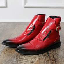 1 Pair Men's British Chelsea Boots, Red, Suitable For Wedding, Business Casual, Party - Red - View 9