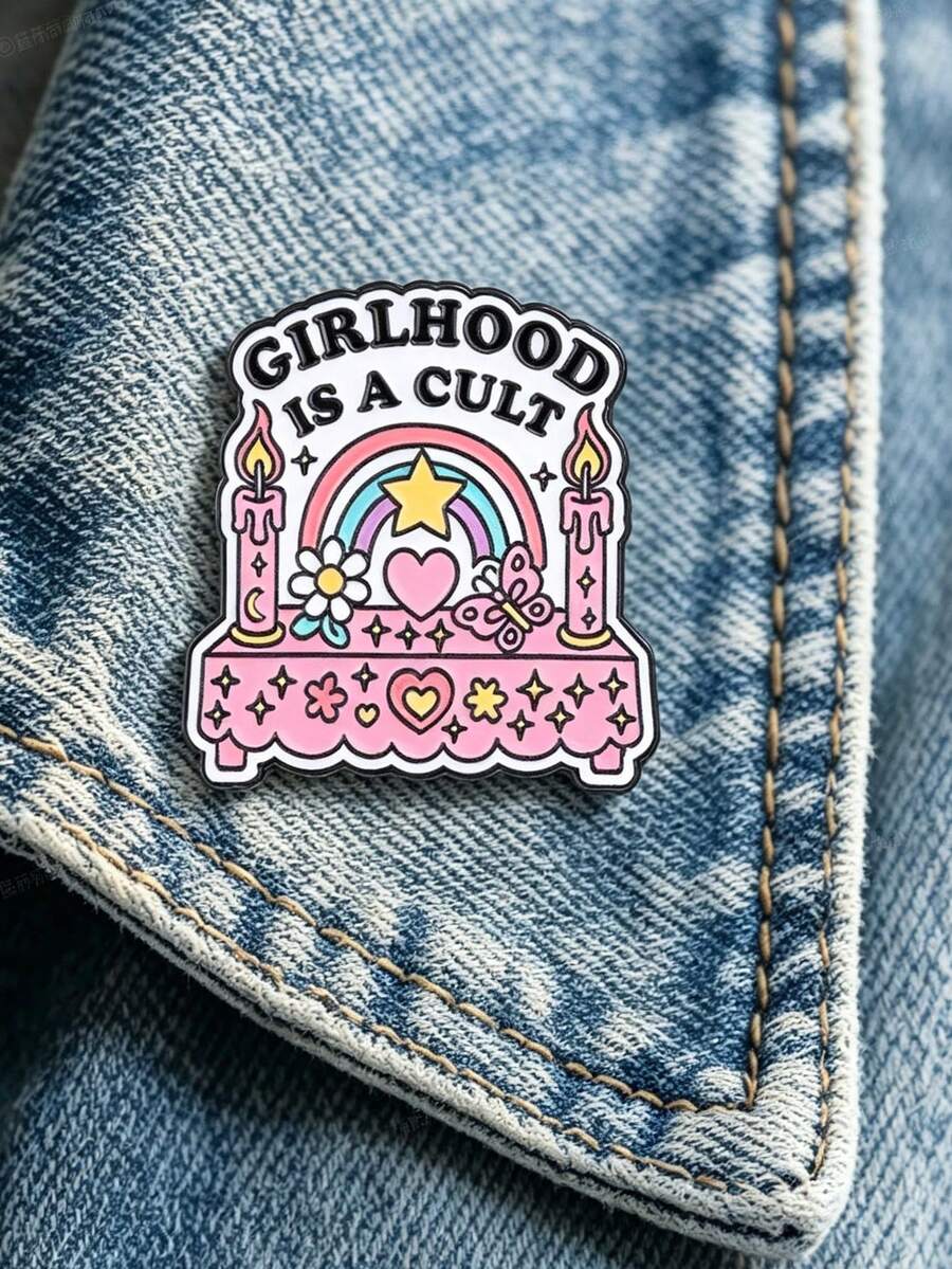1pc "Girls' Generation Is A Belief" Pink Altar Design Enamel Pin, Y2K Style Denim Jacket Backpack Decoration Badge, Cute Girl Style Decorative Gift - Multicolor - View 1