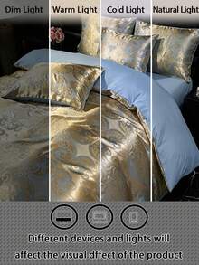 Jacquard Hautfreundliches gebürstetes weiches bequemes Bettbezug Set 3 Stücke (1*Bettbezug+2*Kopfkissenbezüge), geeignet für Schlafzimmer, Gästezimmer - Gold - Übersicht 8