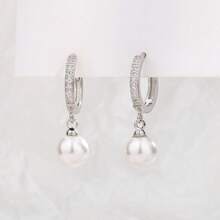 1 Pair Copper Alloy Luxury Full Rhinestone Stud Pearl Drop Earrings For Women, Elegant Elegant Faux Pearl Pendant Earrings For Daily Commute, High-End Jewelry - Pearl - View 3