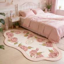 1PC White And Pink Floral Wavy Plaid Soft Cozy Living Room Rug, Bedroom Decor, Home Leisure Carpet, Decorative Rug, Bedroom Decor, Small Rug, Carpet, Home Decor, Living Room Rug, Living Room Small Rug, Bedroom Rug, Living Room Home Decor, Outdoor Rug, Washable Rug - Multicolor - View 5