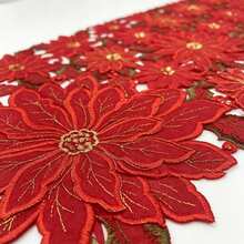 HXARTMIS 1 Buah Taplak Meja Bordir Poinsettia Merah Natal, Dekorasi Meja Makan Liburan Natal Berenda Berongga, Cocok Untuk Restoran, Pesta Dan Dekorasi Rumah - Merah - View 7