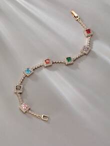Colorful Square Zirconia Bracelet Mosaic Square Diamond Bracelet Random Multi-Color Bracelet Exquisite Layered Bracelet Date Daily Birthday Gift For Girlfriend Best Friend - Multicolor - View 3