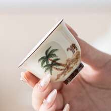 1/2/4/6pcs Ceramic Tea Cups, Beige Handmade Painted Coconut Tree & Camel Pattern Tea Cups, Arabic Tea Cups, Coffee Cups, Water Cups, Suitable For Home Tea Drinking, Water Drinking, Family Gatherings And Friends Parties, Also A Great Gift - Multicolor - View 10