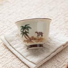 1/2/4/6pcs Ceramic Tea Cups, Beige Handmade Painted Coconut Tree & Camel Pattern Tea Cups, Arabic Tea Cups, Coffee Cups, Water Cups, Suitable For Home Tea Drinking, Water Drinking, Family Gatherings And Friends Parties, Also A Great Gift - Multicolor - View 12