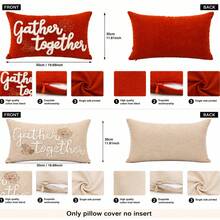 2pcs Pumpkin Letter Print Decorative Pillowcases, Farmhouse Rustic Linen Texture Rectangular Cushion Covers, Autumn Thanksgiving Halloween Home Decor, Suitable For Sofa Bedroom Living Room, Modern Country Style Throw Pillow Covers, Pillow Insert Not Included - Orange - View 3