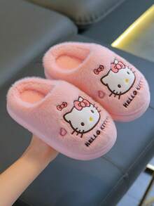 Hello Kitty 女童時尚秋冬保暖毛絨拖鞋，可愛KT舒適保溫內裡室內居家鞋 - 粉色 - 查看 12