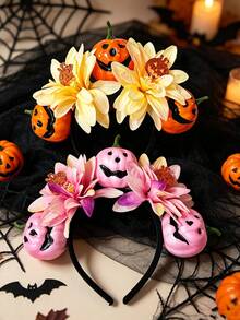 1pc Women's Halloween Gradient Lily Pink Yellow 3D Devil Pumpkin Headband For Cosplay Festival Party Performance - Multicolor - View 3