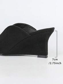 Women's Wedge Heel Pumps, Women's Black Deep Cut Slip-On Pointed Toe Wedge Heel Pumps - Black - View 9
