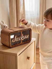 Personalized Name Piggy Bank, Customized Acrylic Savings Box With Transparent Window, Creative Coin Storage Pig-Shaped Money Box, Suitable As Decorative Gift For Children And Adults - Multicolor - View 2